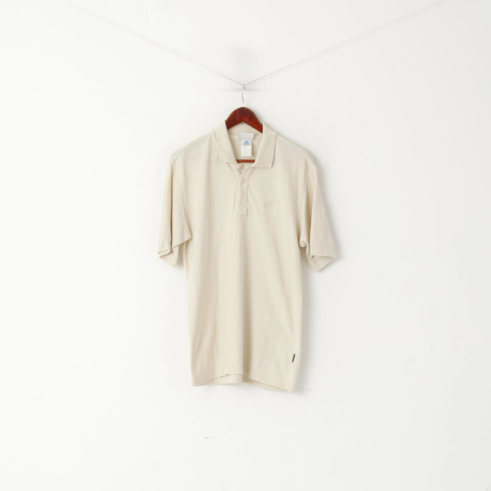 Adidas Men 38/40 M Polo Shirt Beige Cotton Vintage Classic Plain Short Sleeve Top LowImpactDye Trendy Tops