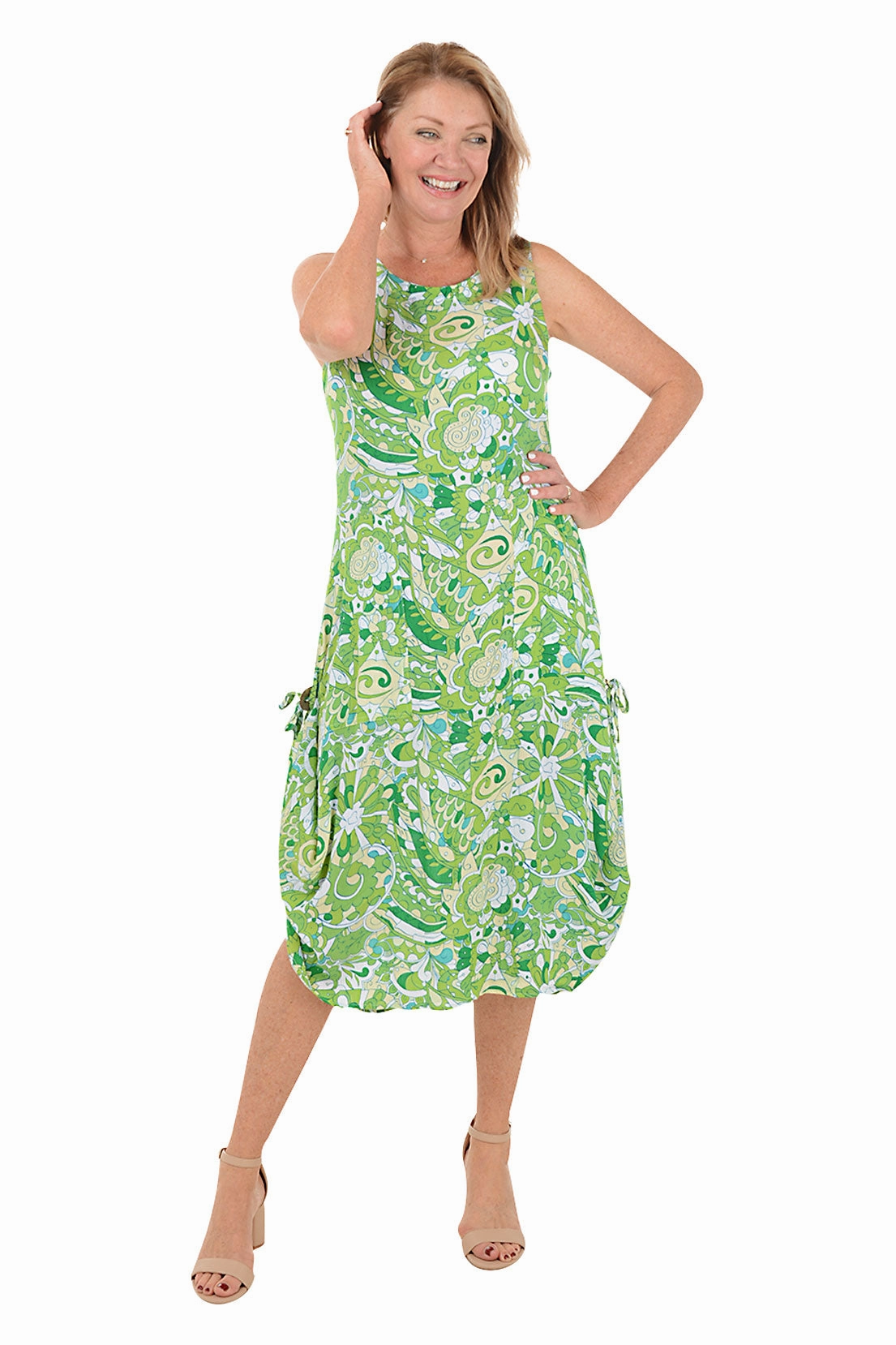 Breeze Flow Seasonal Style Retro Paisley Sleeveless Convertible Patio Dress