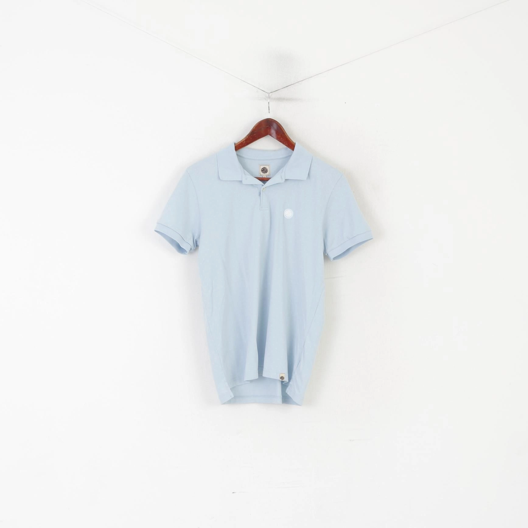 Pretty Green Men M (S) Polo Shirt Light Blue Cotton Dots Print Classic Top Scoop neck femininity