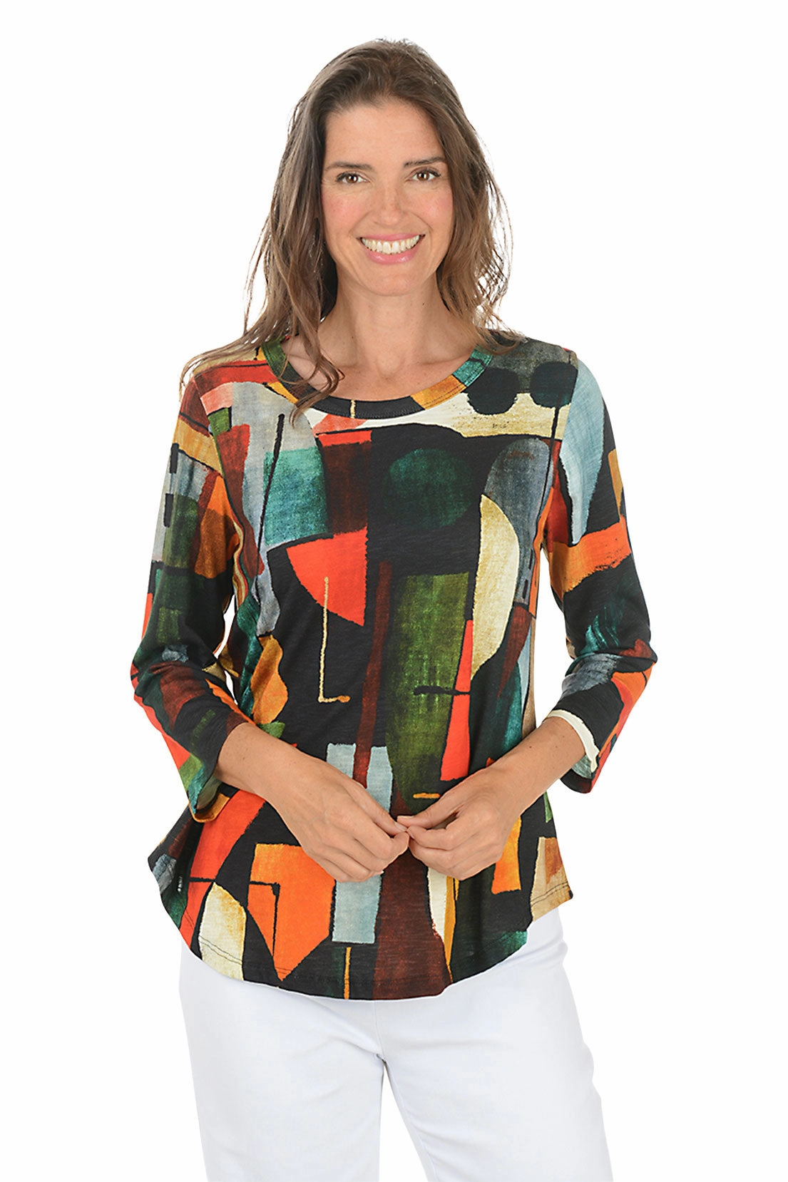 Cubism Slub Knit Curved Hem Top Cozy Fitting Functional Fashion