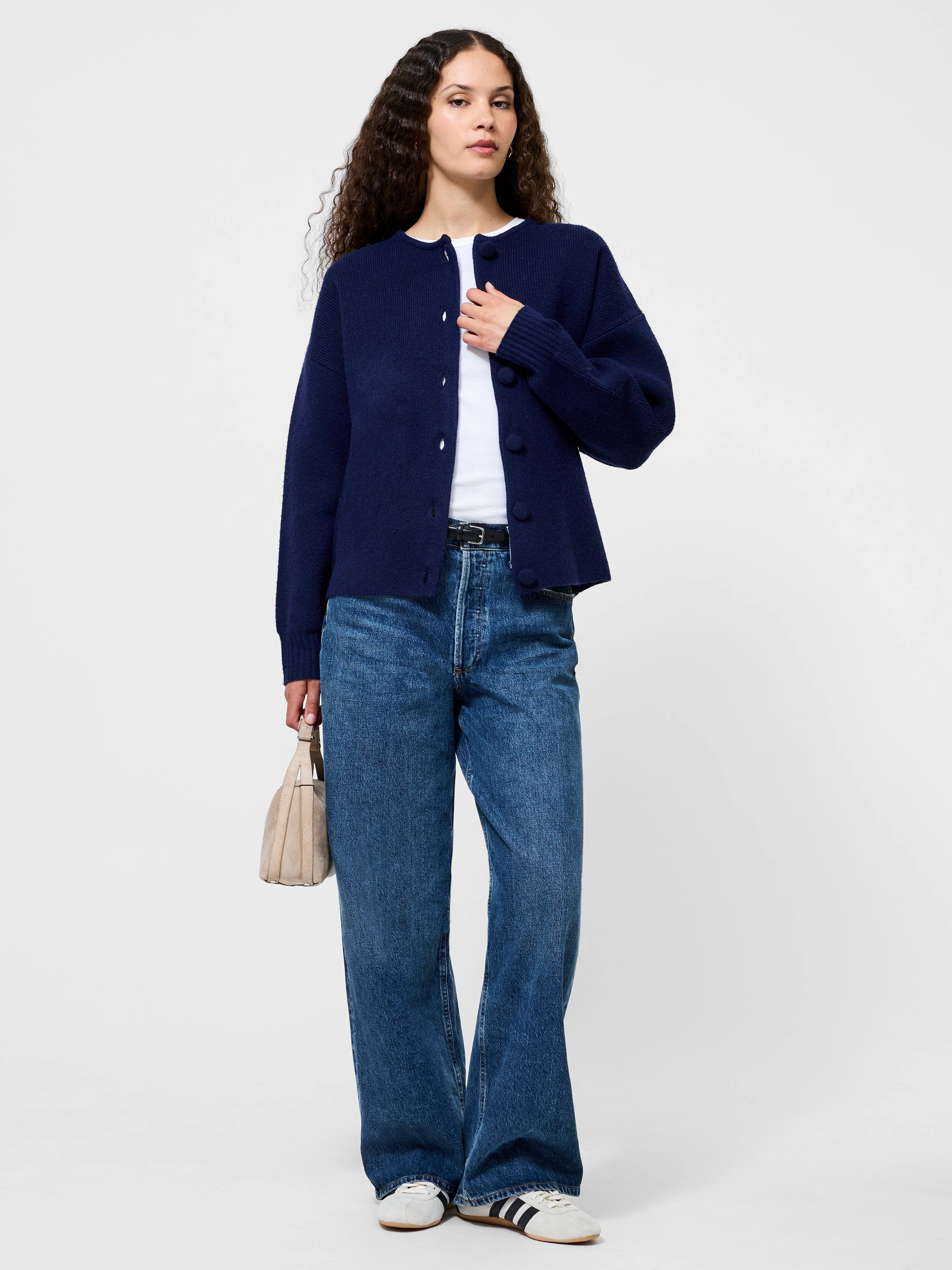 Balanced Stretch Structure Riddley Knit Drop Shoulder Cardigan