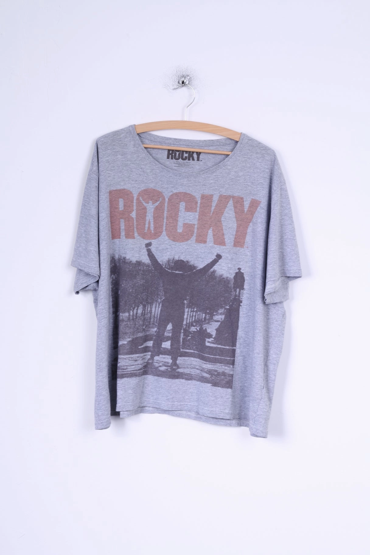 Micro Perforated Fabric birthday party Rocky Mens XXL T-Shirt Grey Cotton Graphic Boxing Rocky Balboa