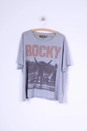 Micro Perforated Fabric birthday party Rocky Mens XXL T-Shirt Grey Cotton Graphic Boxing Rocky Balboa