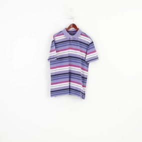 Bold and Comfortable family gathering James Pringle Men XL Polo Shirt Purple Striped Cotton Classic Collar Short Sleeve Top