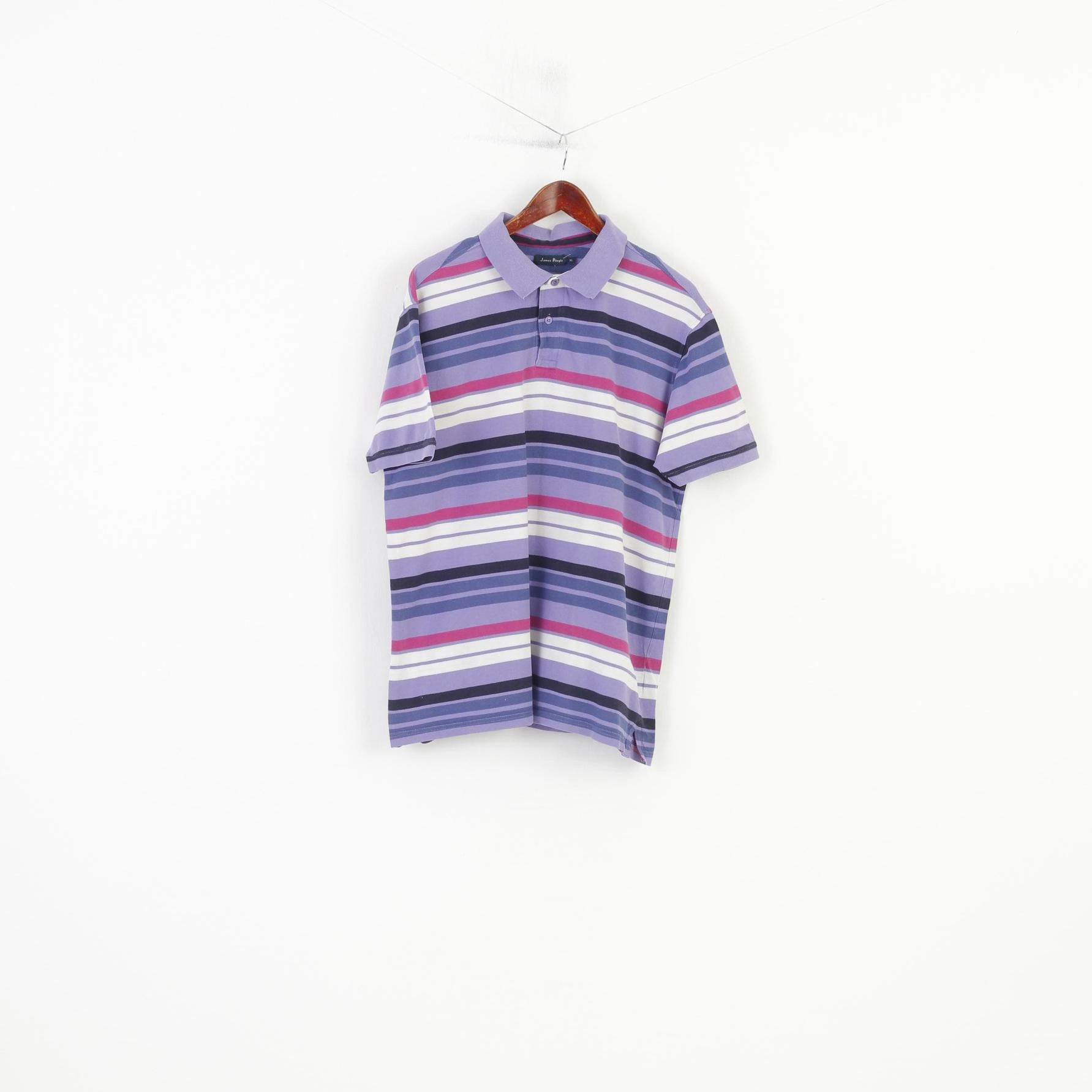 Bold and Comfortable family gathering James Pringle Men XL Polo Shirt Purple Striped Cotton Classic Collar Short Sleeve Top