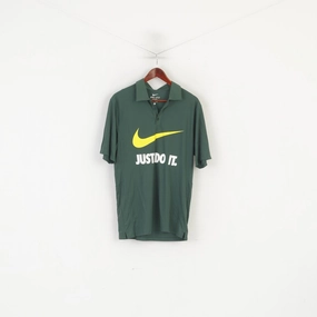 Nike Men S Polo Shirt Green Dri-Fit Sportswear Just Do It Logo Jersey Top Street Style