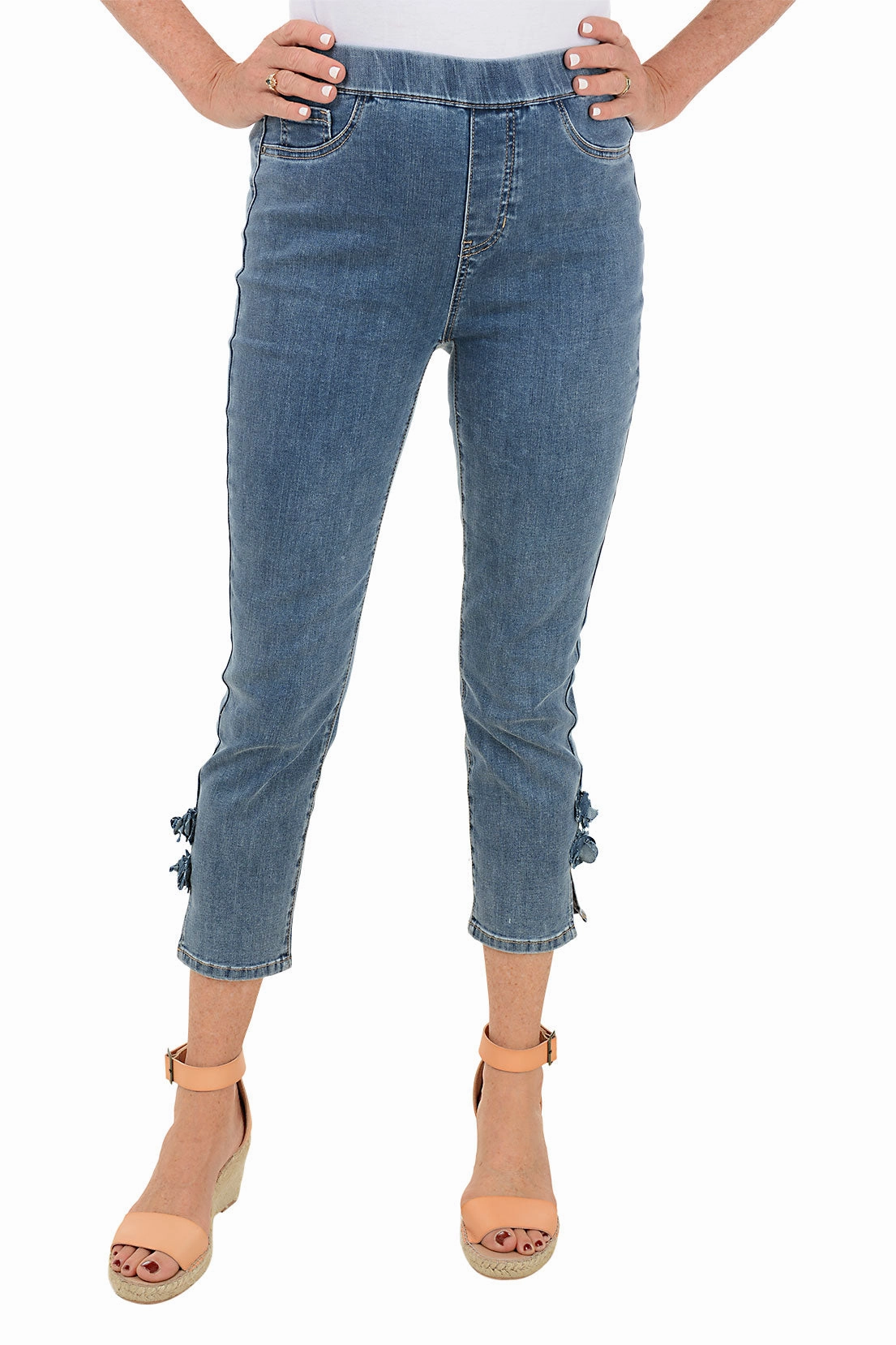 Rose Hem Denim Crop Pant Lightweight Weave Everyday Essential