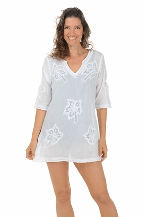 Embroidered Palms Cotton Tunic Cover-Up Stackable Storage Design