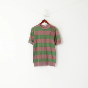 Weekend Smart Look Active Look Rule Men L (M) Shirt Green Purple Striped Cotton Vintage Detailed Short Sleeve Top
