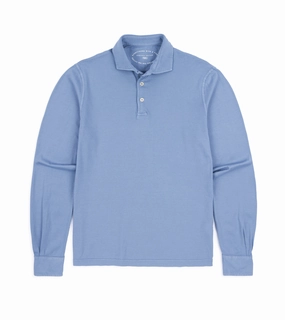 Fedeli Zero Organic Cotton Jersey Long Sleeve Polo Shirt: Steel Blue Comfort Style