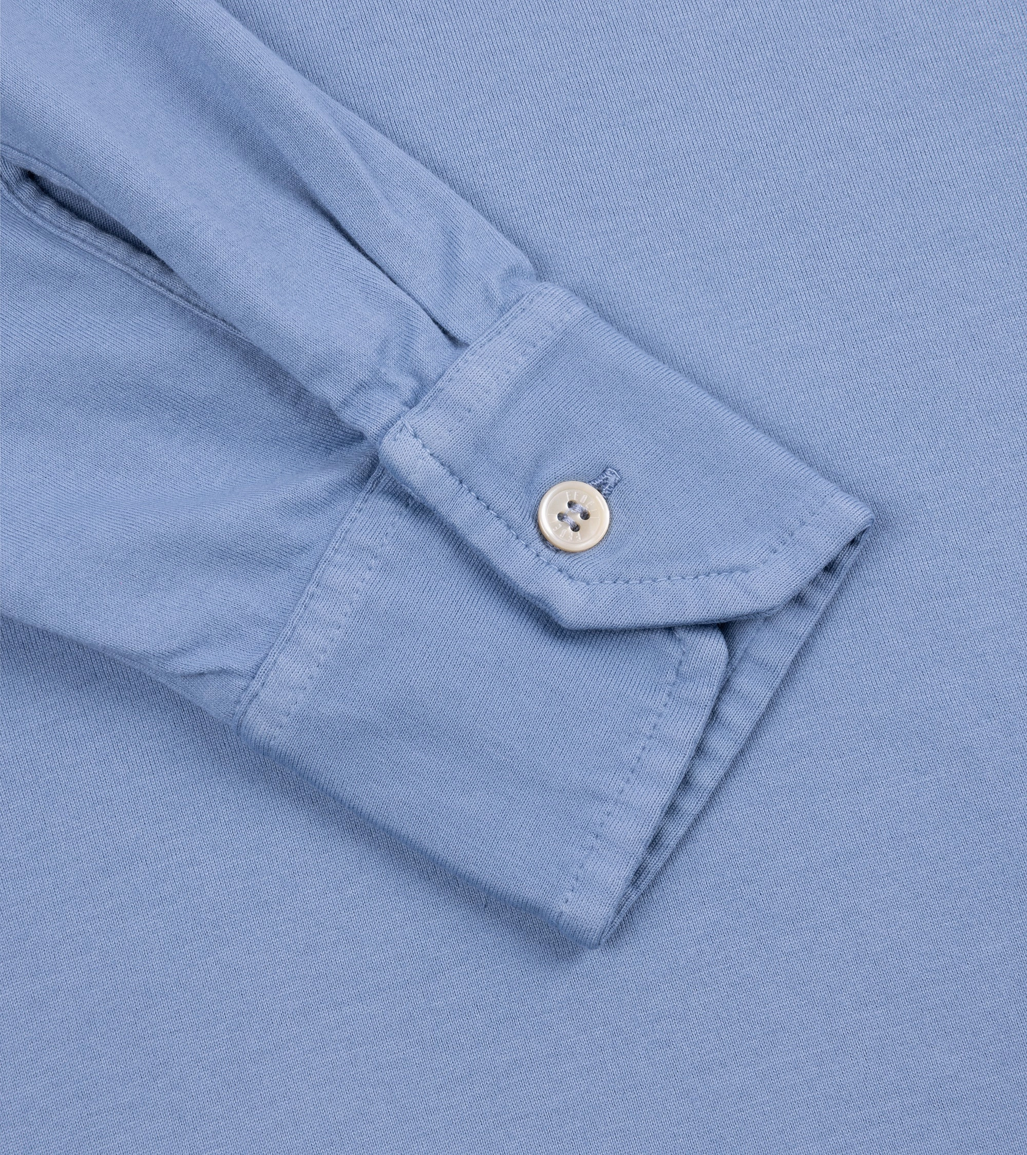 Fedeli Zero Organic Cotton Jersey Long Sleeve Polo Shirt: Steel Blue Breathable mesh lining Versatile Fit