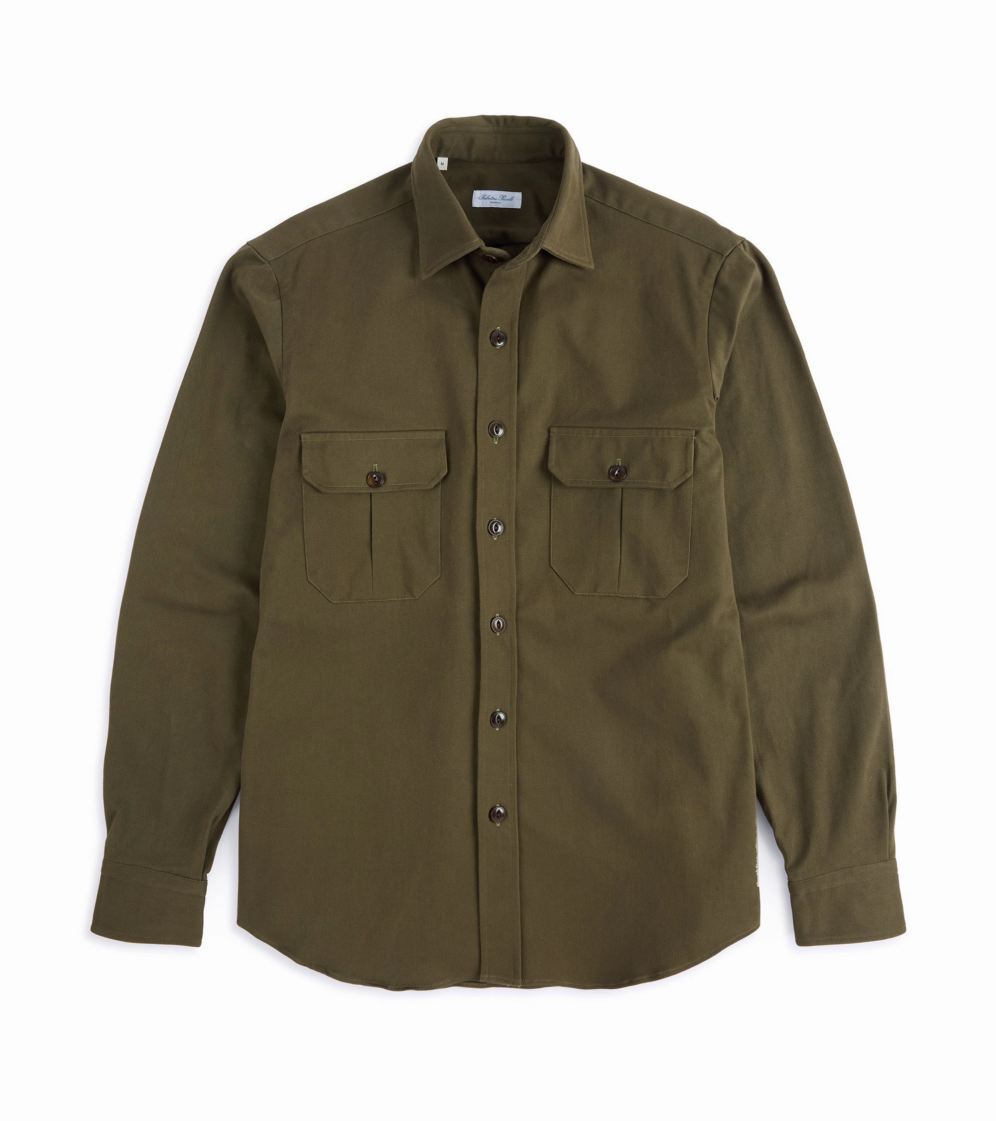 Salvatore Piccolo Heavy Brushed Cotton Military Shirt: Olive tall size