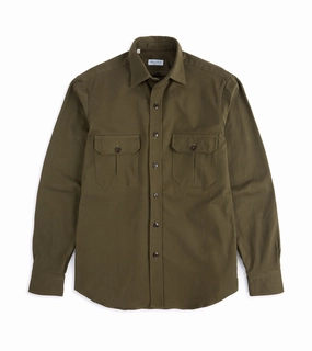 Salvatore Piccolo Heavy Brushed Cotton Military Shirt: Olive Poolside Lounge Vibrant color