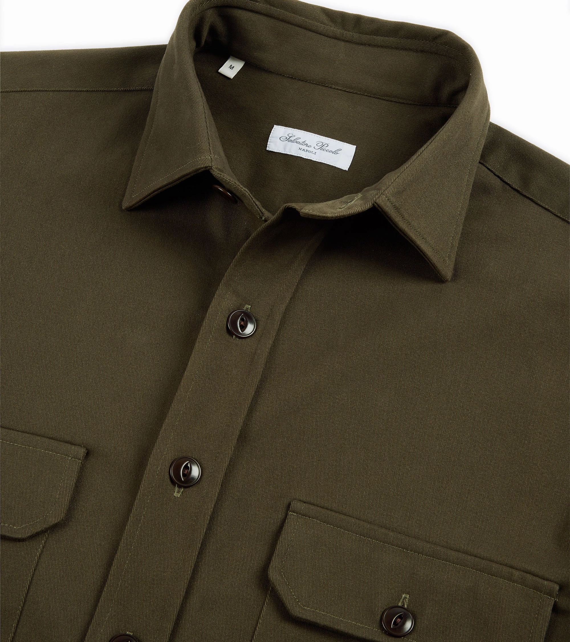 Salvatore Piccolo Heavy Brushed Cotton Military Shirt: Olive Quick Dry Construction