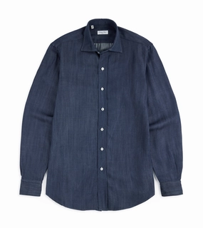 Salvatore Piccolo Lyocell Denim Shirt: Mid Blue Premium Pima Cotton