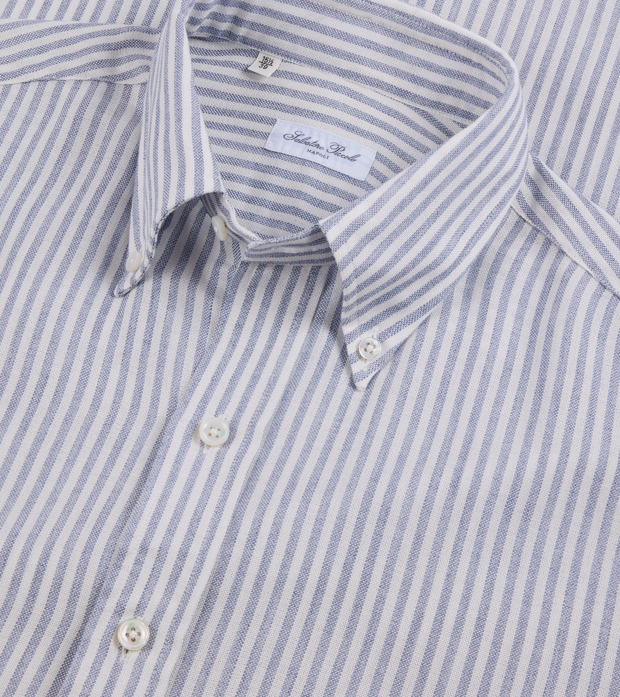 Salvatore Piccolo Modal Wool Stripe Button Down Shirt: Blue High-Quality Material Seamless construction