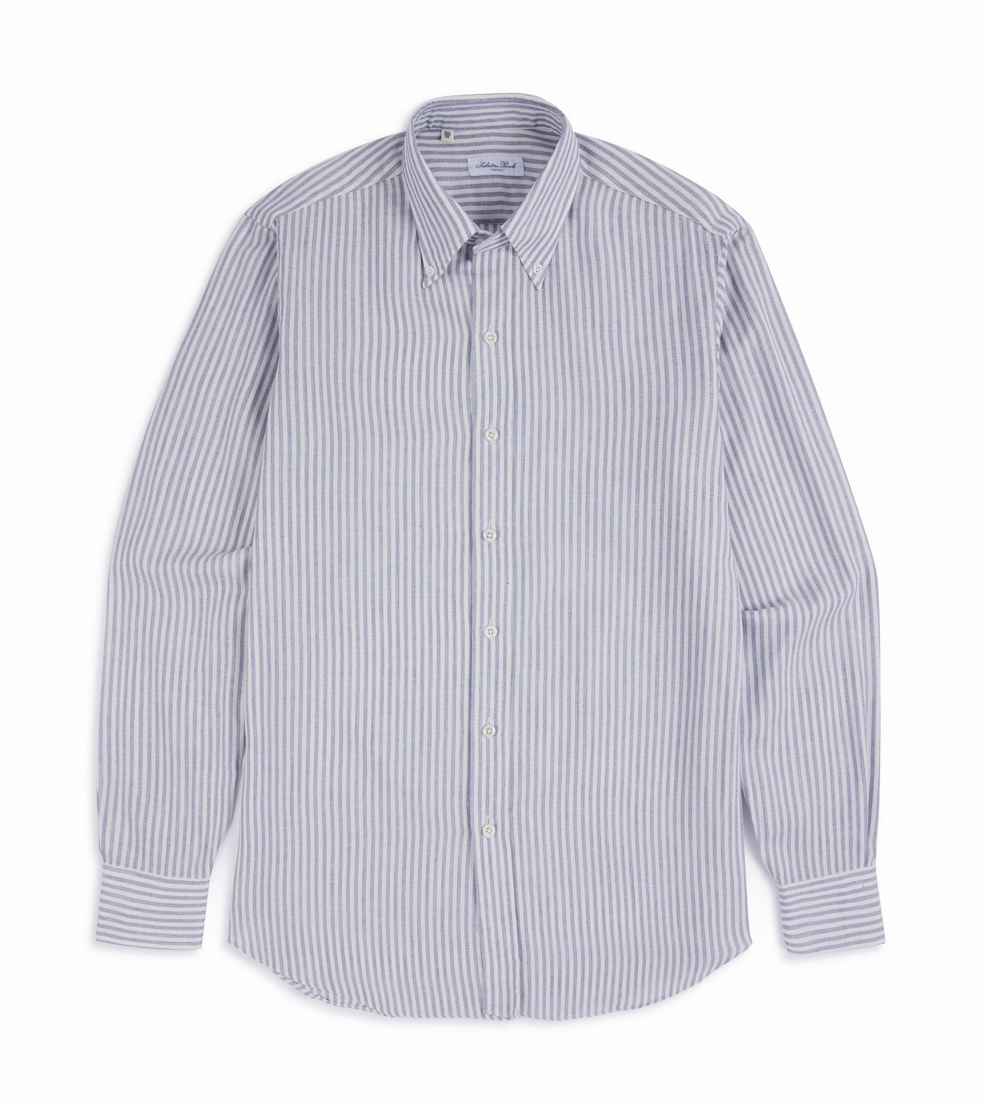 Flexible Shoulder Construction Salvatore Piccolo Modal Wool Stripe Button Down Shirt: Blue