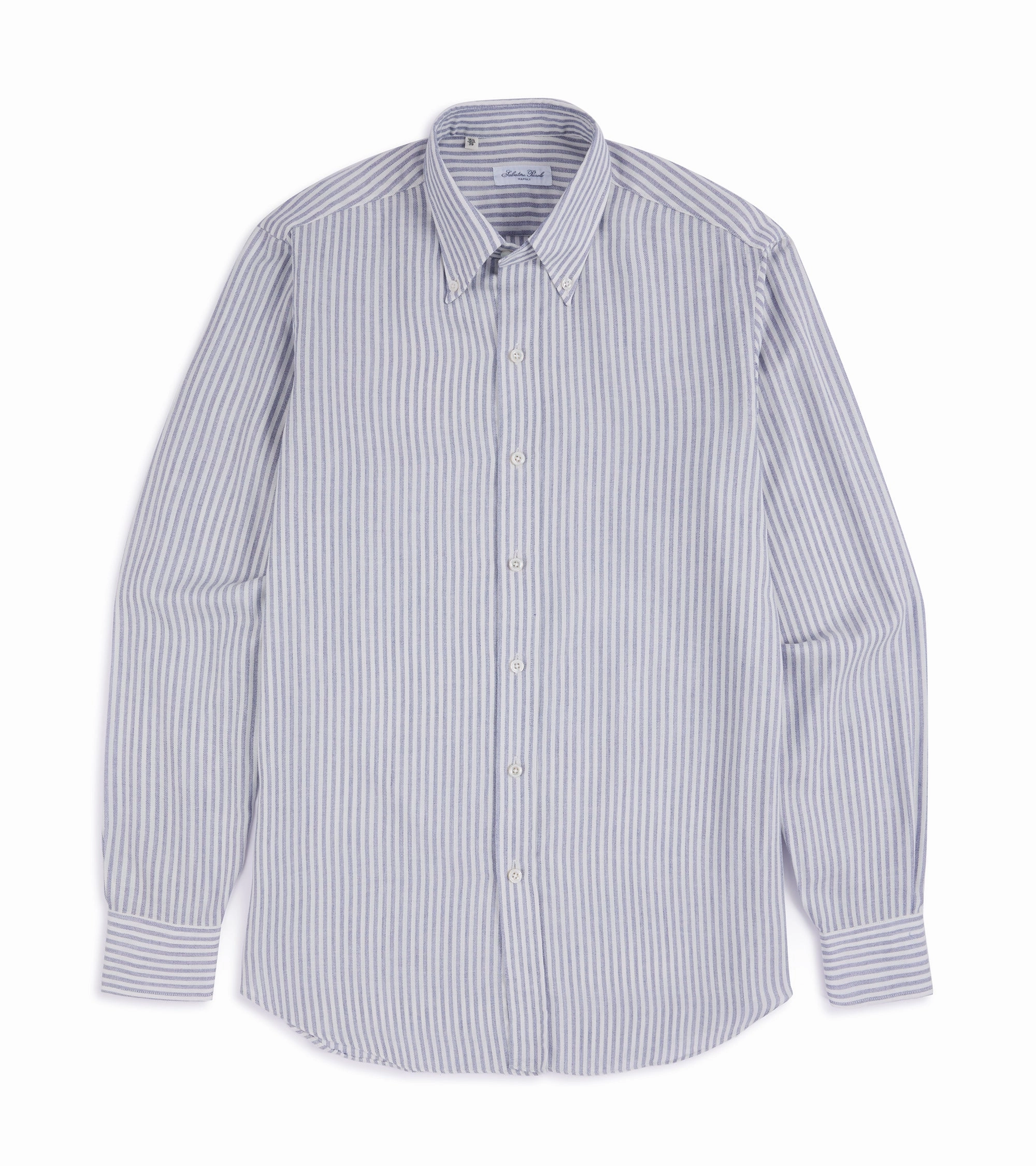 Geometric Design Salvatore Piccolo Modal Wool Stripe Button Down Shirt: Blue