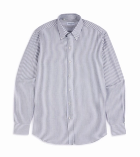 Geometric Design Salvatore Piccolo Modal Wool Stripe Button Down Shirt: Blue