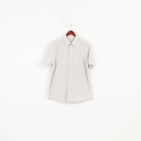 Travel Essential Stylish Wearable Samuel Windsor Men L Casual Shirt Striped Short Sleeve Collar White Classic Cotton Top