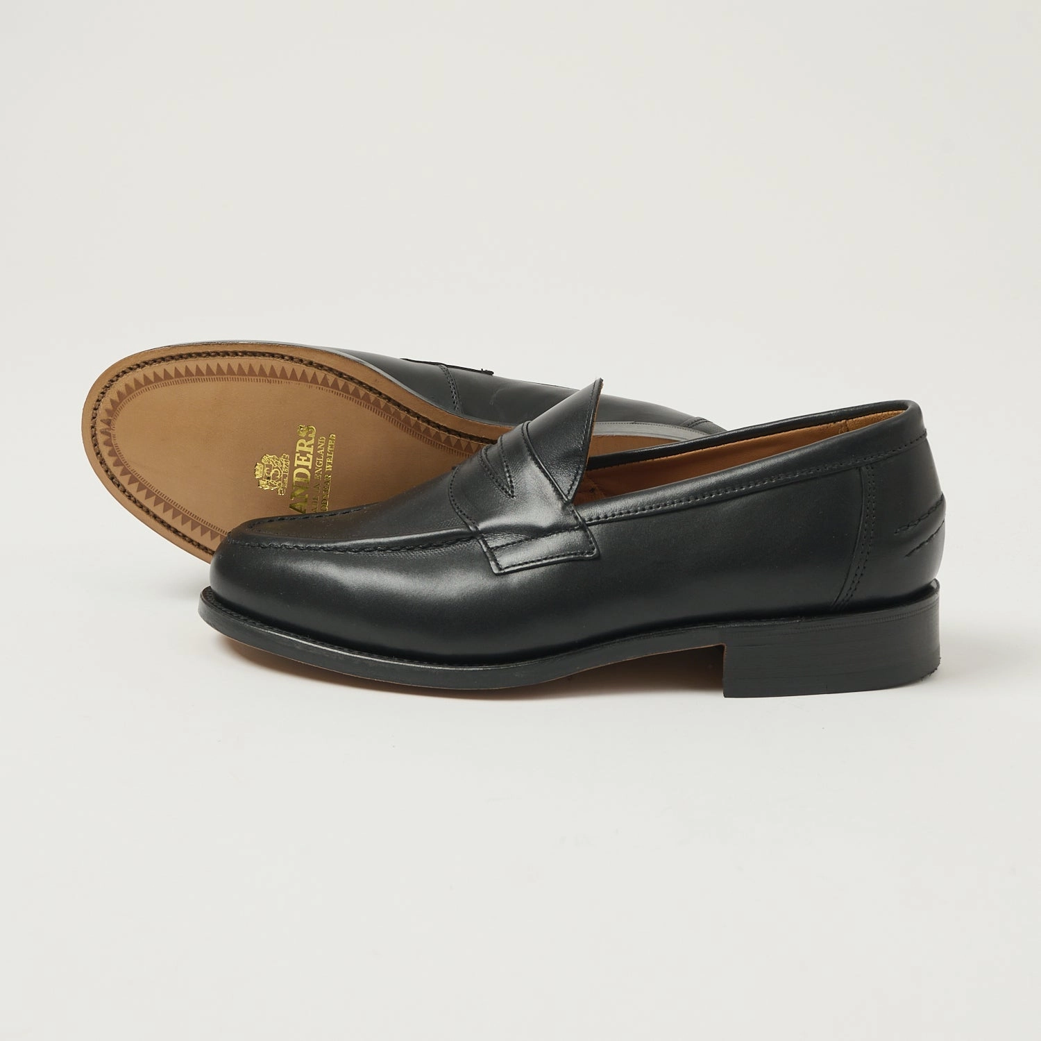 Sanders Aldwych Buttseam Penny Loafer - Black Calf Practical Step Clear Path Lane