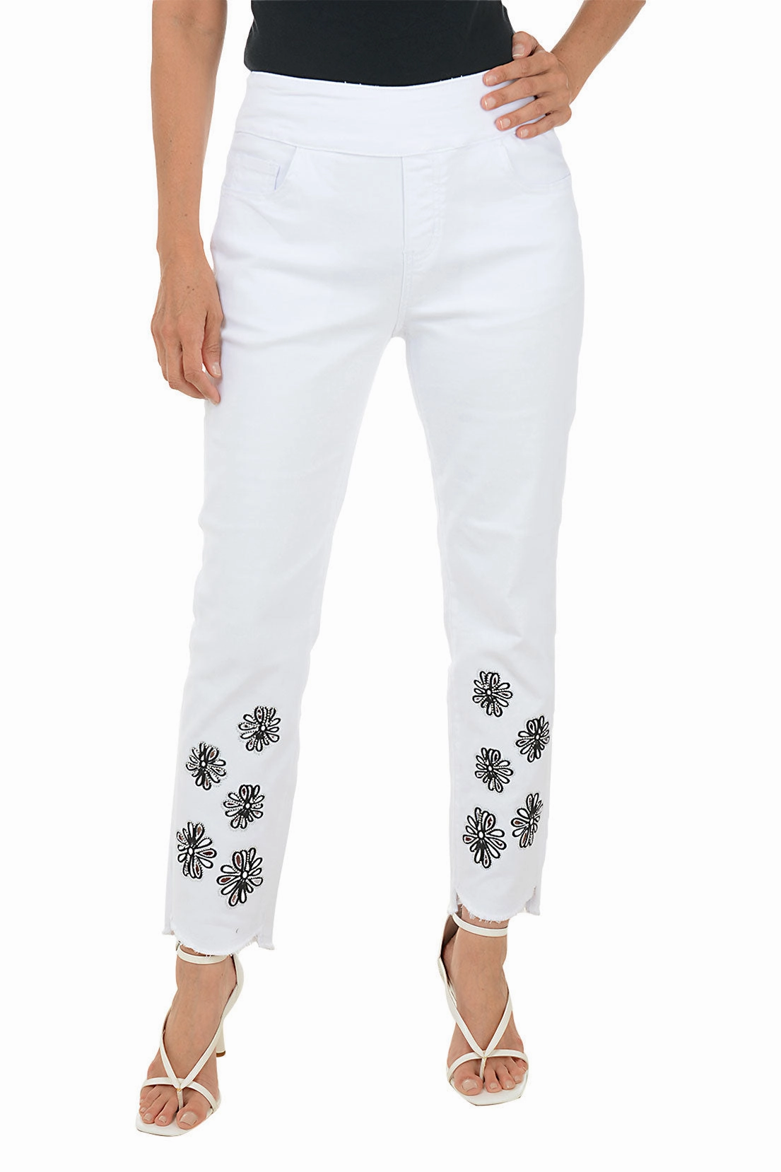 ThermalInsulation White Rhinestone Daisy Denim Pant