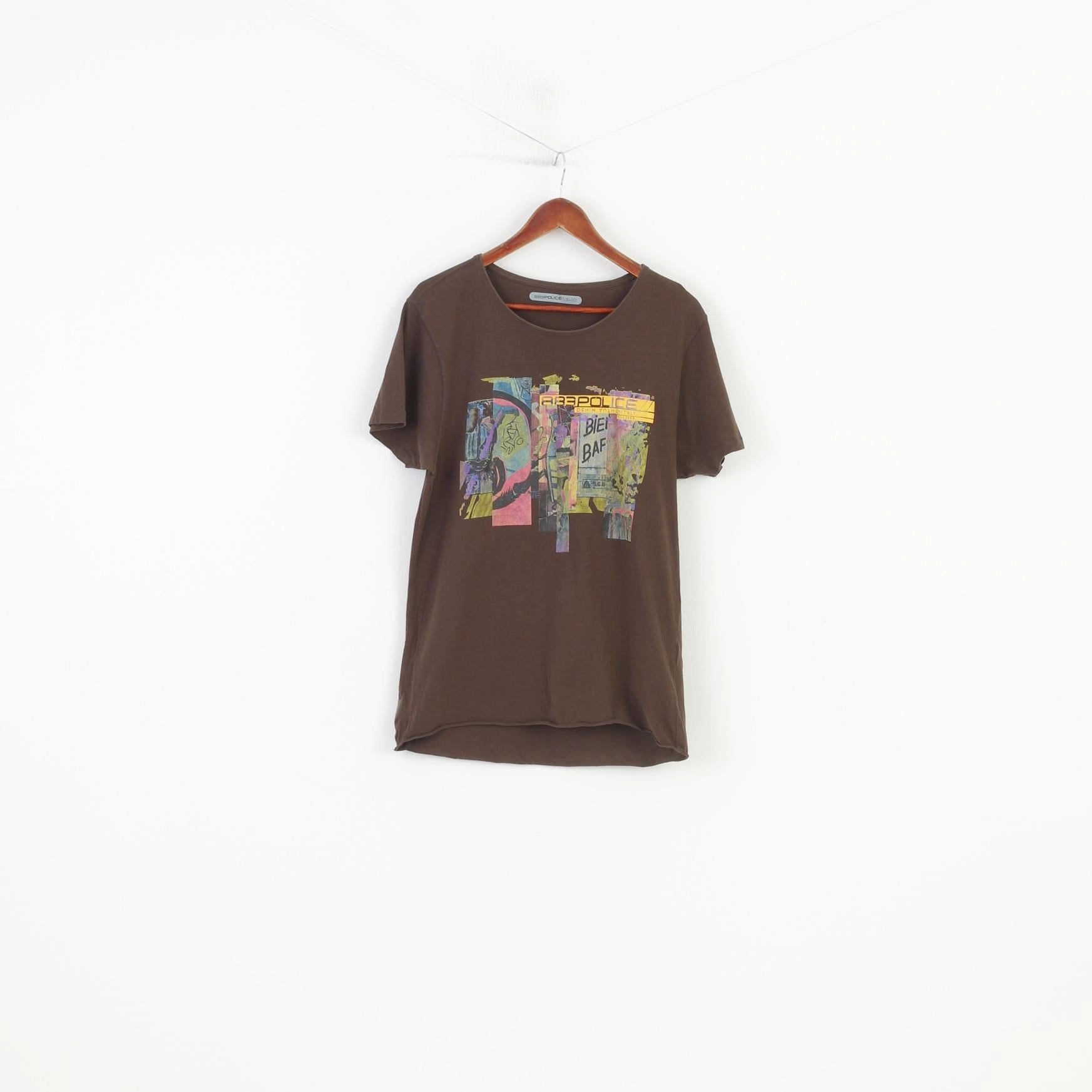 Trendy popularity Fashion Forward 883 Police Men S T-Shirt Brown Cotton Graphic Graffiti Casual Top