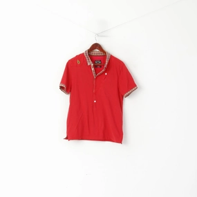 Everyday Style Luke 1977 Men L (M) Polo Shirt Red Cotton Checkered Collar Slim Fit Top