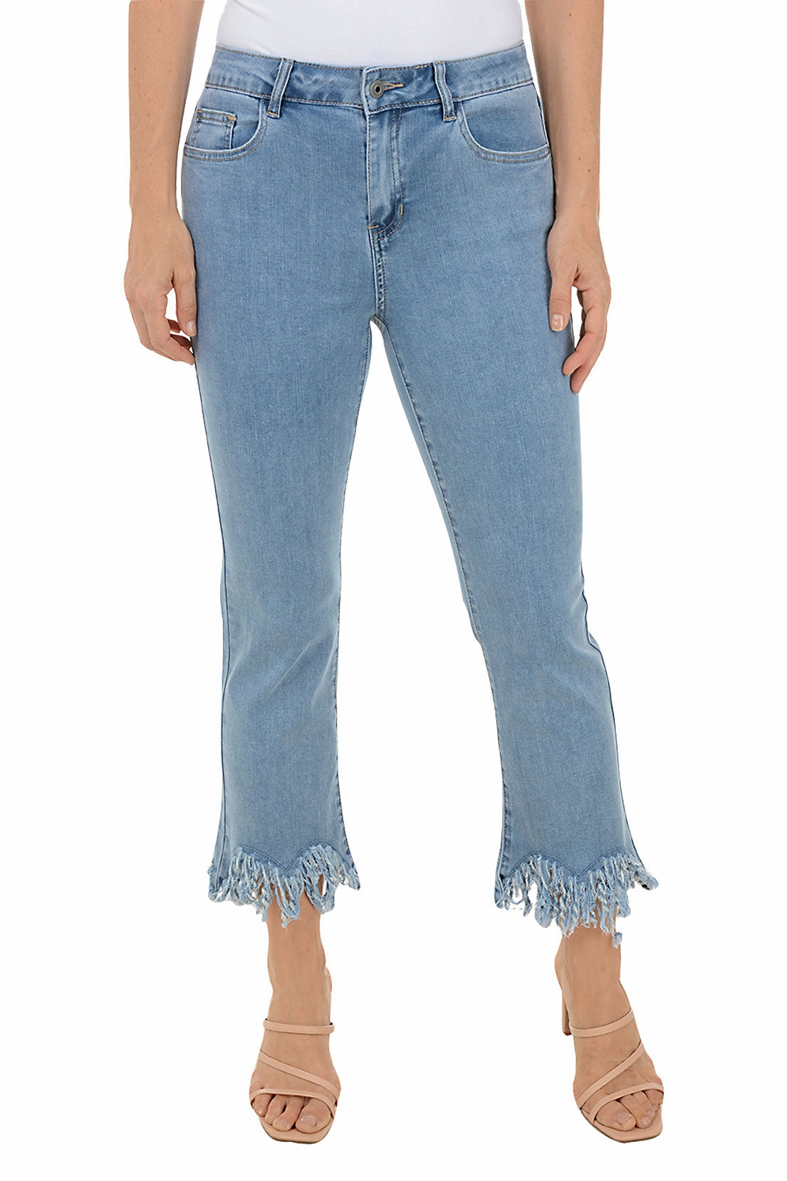 Shaggy Hem Flared Denim Crop Pant Sporty Cut Odor control