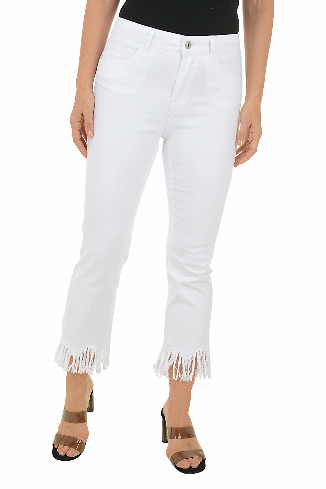 Shaggy Hem Flared Denim Twill Crop Pant work mode Seamless Waistband