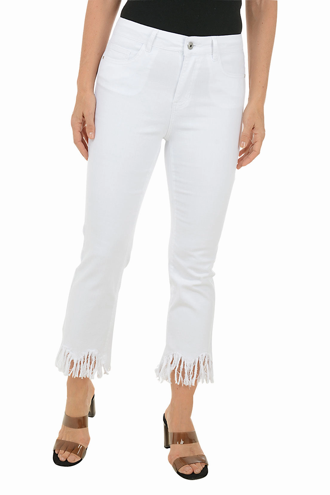 Breathable fabric Comfort waistband Shaggy Hem Flared Denim Twill Crop Pant