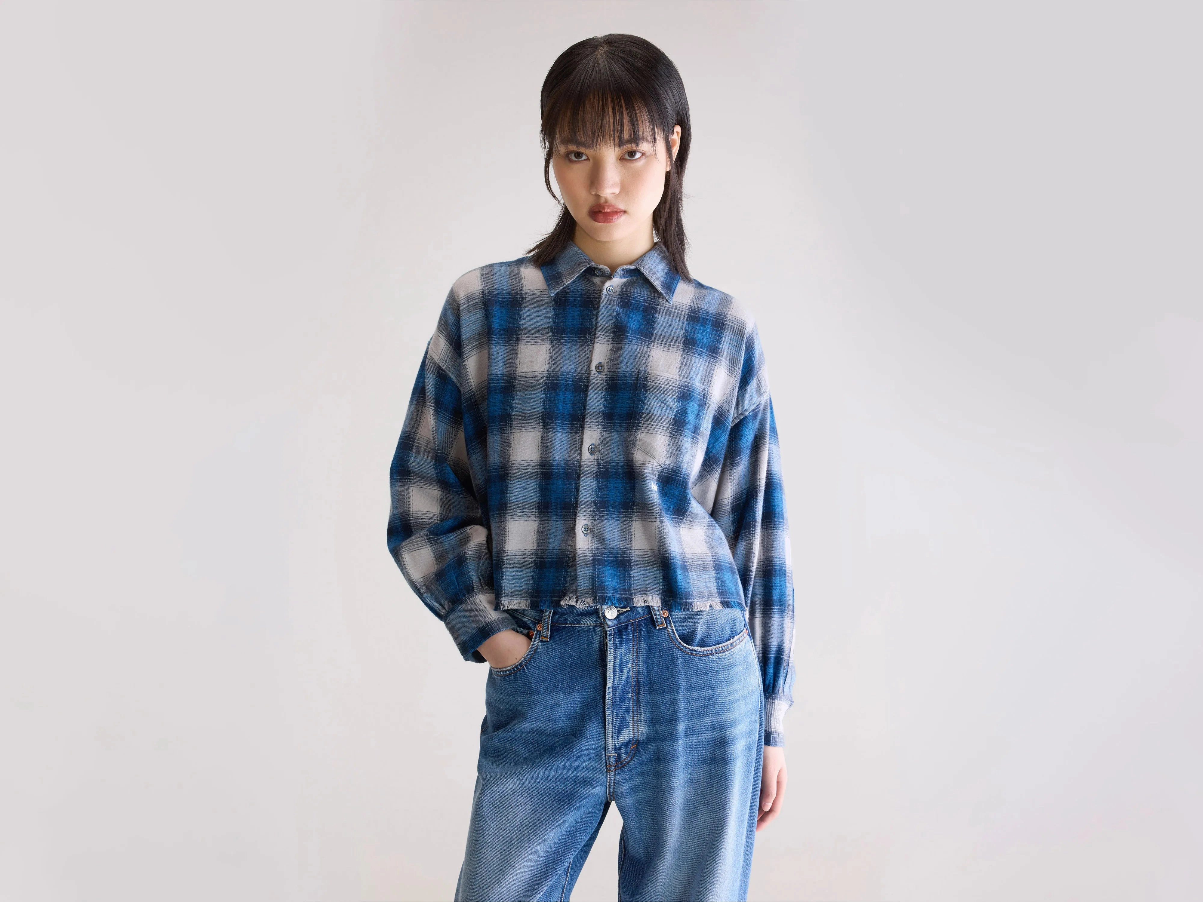 Cozy Essentials Kraft cropped shirt (252 / W / CHECK A)