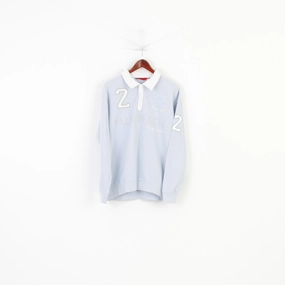 Signum Men L Polo Shirt Blue Cotton Long Sleeve Polo Sporting Palm Beach Collar Bottoms  Top Linen blend