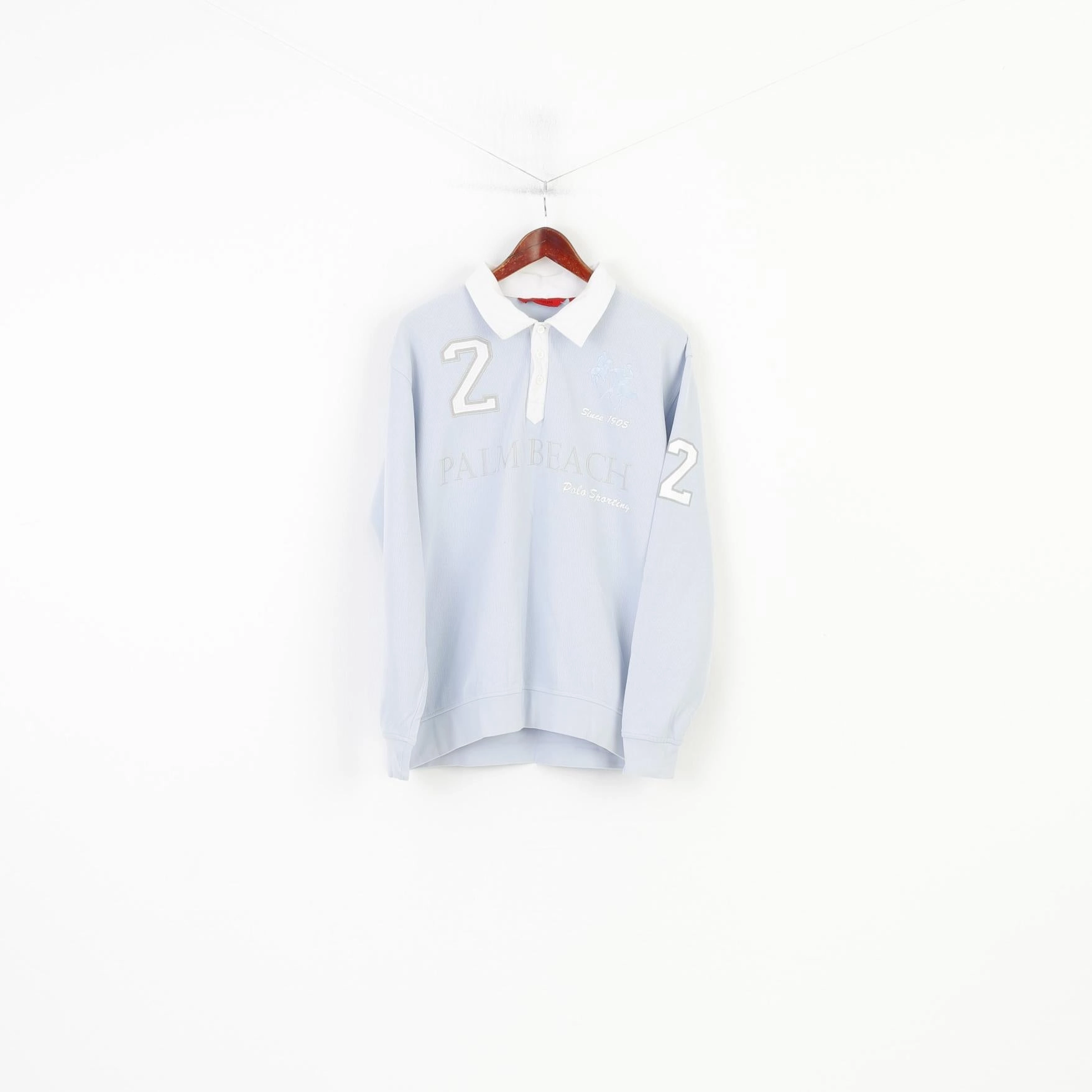 Signum Men L Polo Shirt Blue Cotton Long Sleeve Polo Sporting Palm Beach Collar Bottoms  Top Linen blend