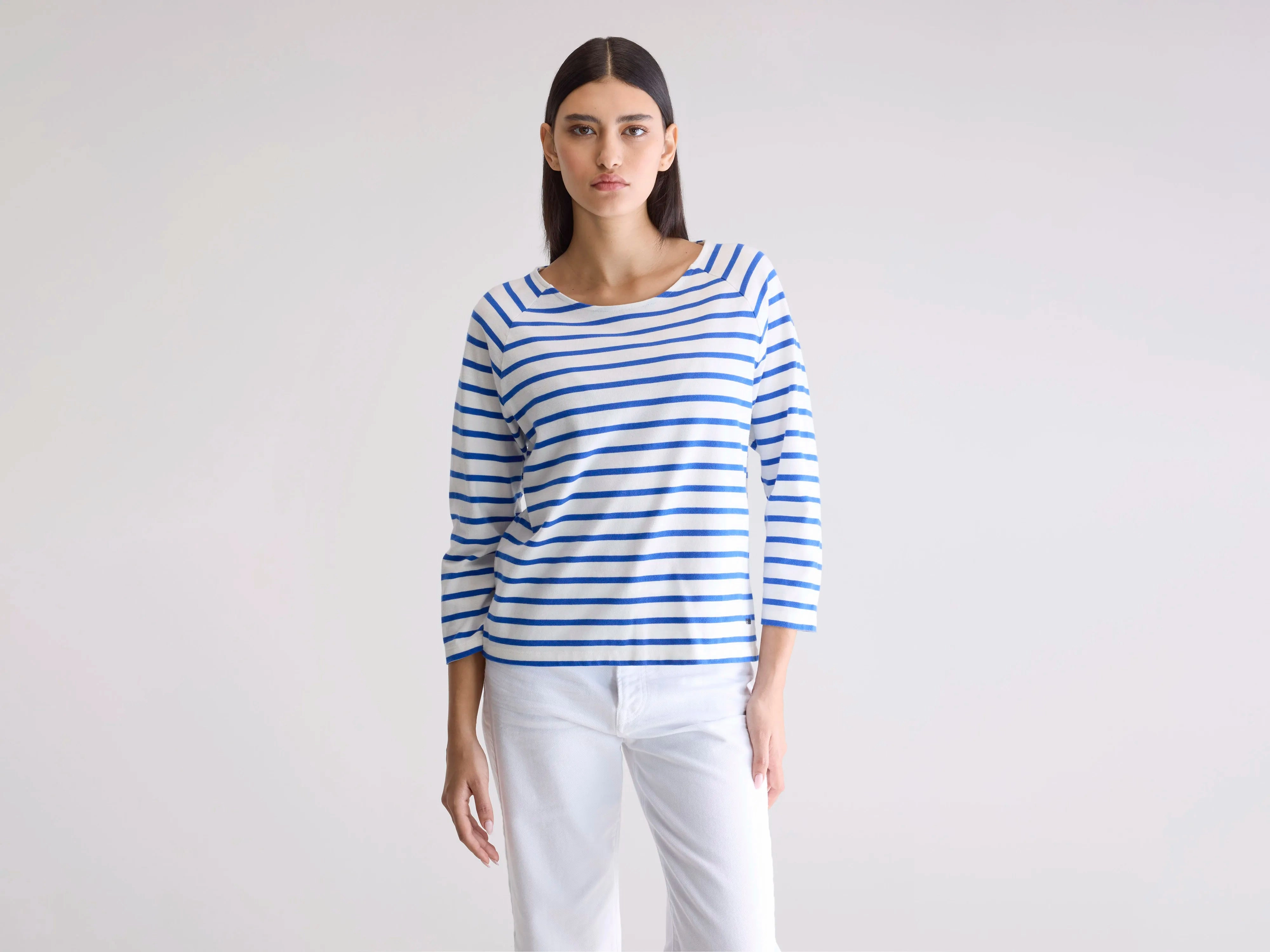 Maow crew-neck t-shirt (252 / W / STRIPE C) Home friendly Oversized Design