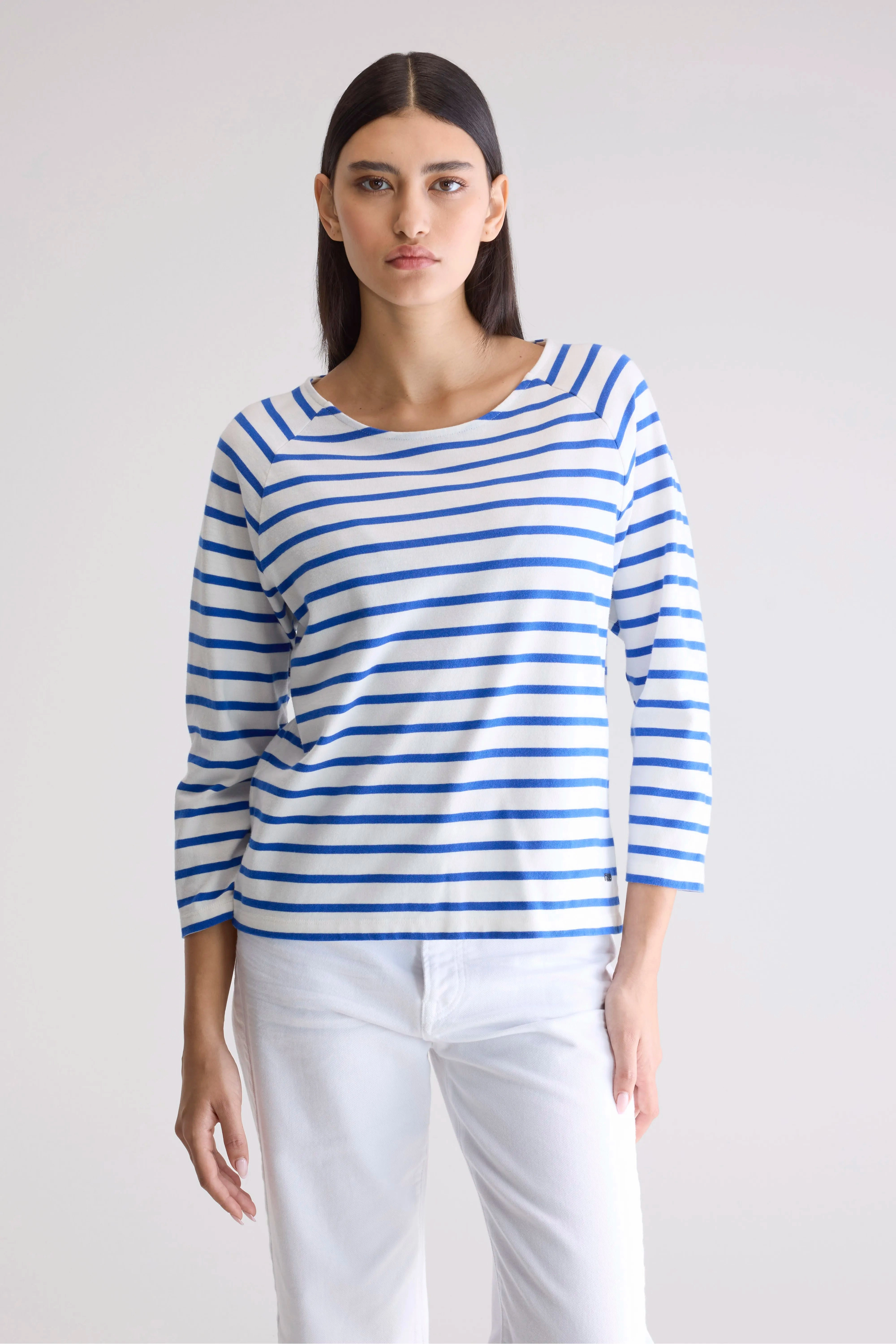 Maow crew-neck t-shirt (252 / W / STRIPE C) Easy Look twill