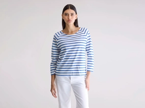 Maow crew-neck t-shirt (252 / W / STRIPE C) Home friendly Oversized Design