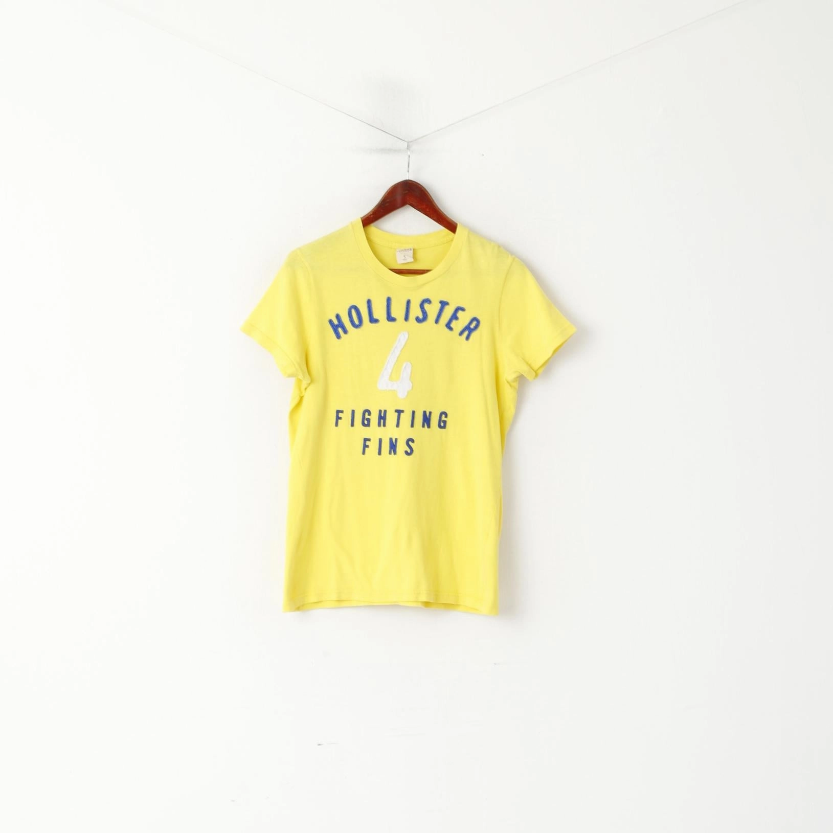 Stylish Design Hollister Men S Shirt Yellow Cotton Crew Neck Fighting Fins #4 Summer Top