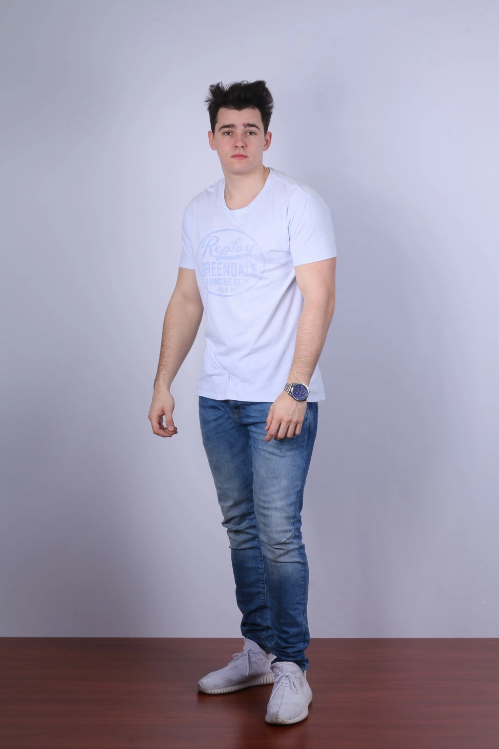 Chill Style Reinforced Hemline Replay Mens XL T-Shirt Light Blue Cotton Crew Neck Top