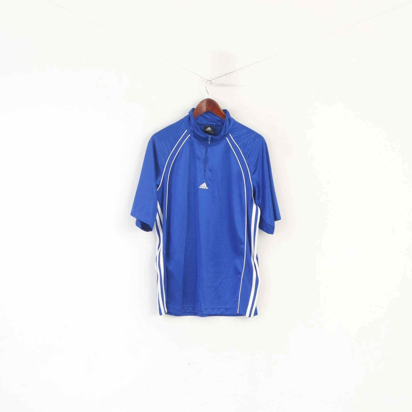 Essential Piece Casual Flex Wear Adidas Men M Shirt Blue Shiny Vintage Sportswear Zip Neck Sportswear Jersey Top