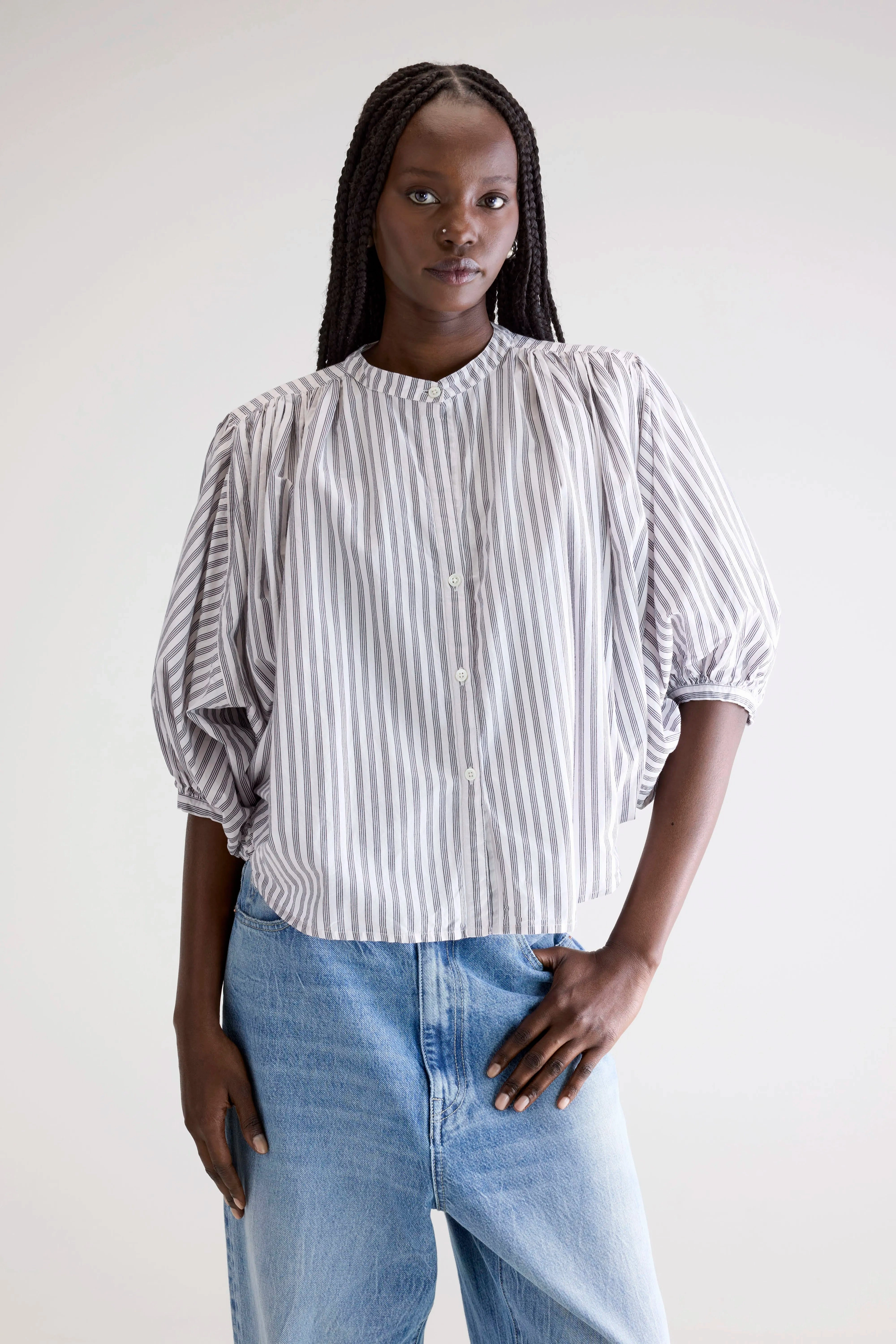 Soft Wearable Trendy Look Ink cropped blouse (252 / W / STRIPE A)