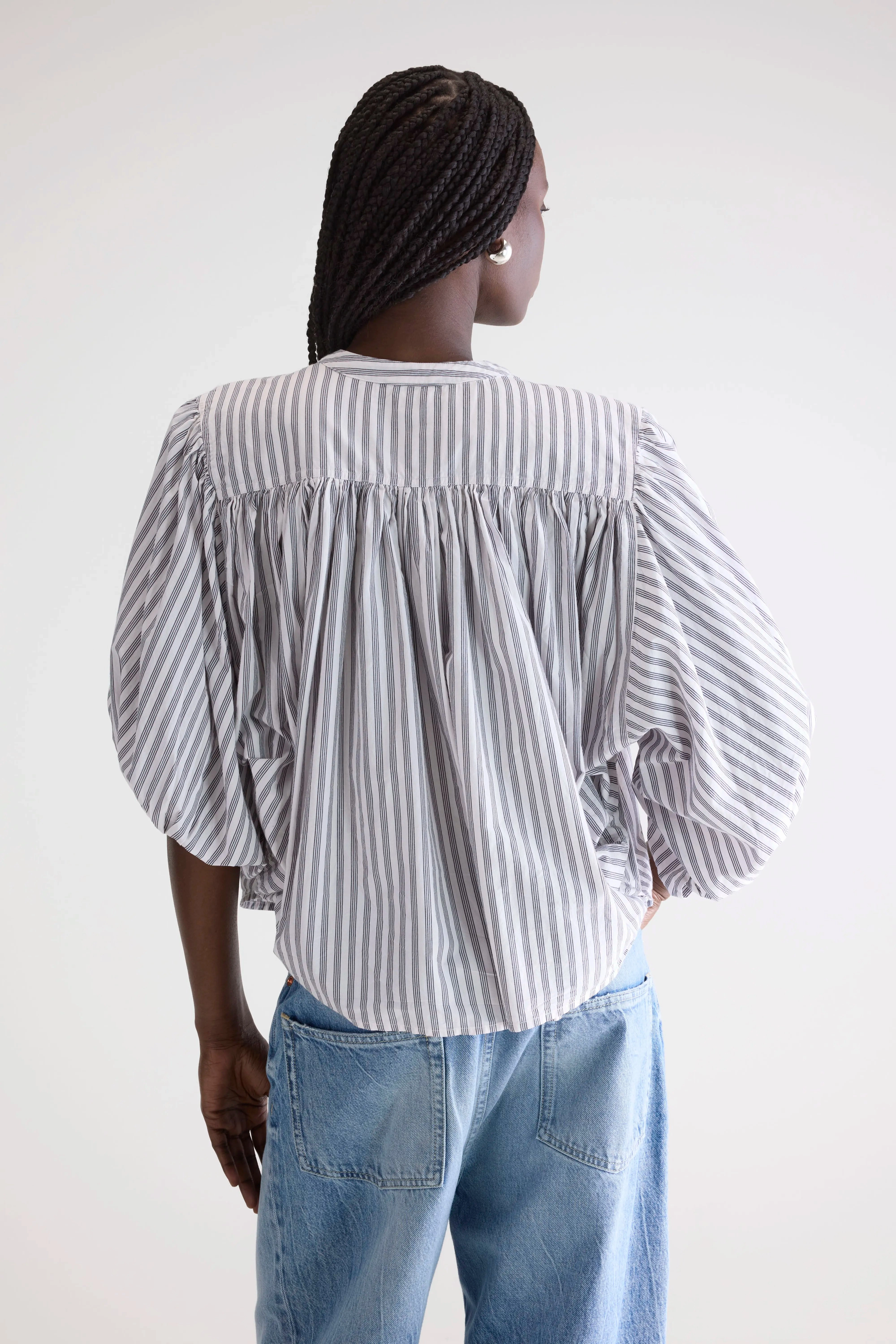 Ink cropped blouse (252 / W / STRIPE A) Windproof Design