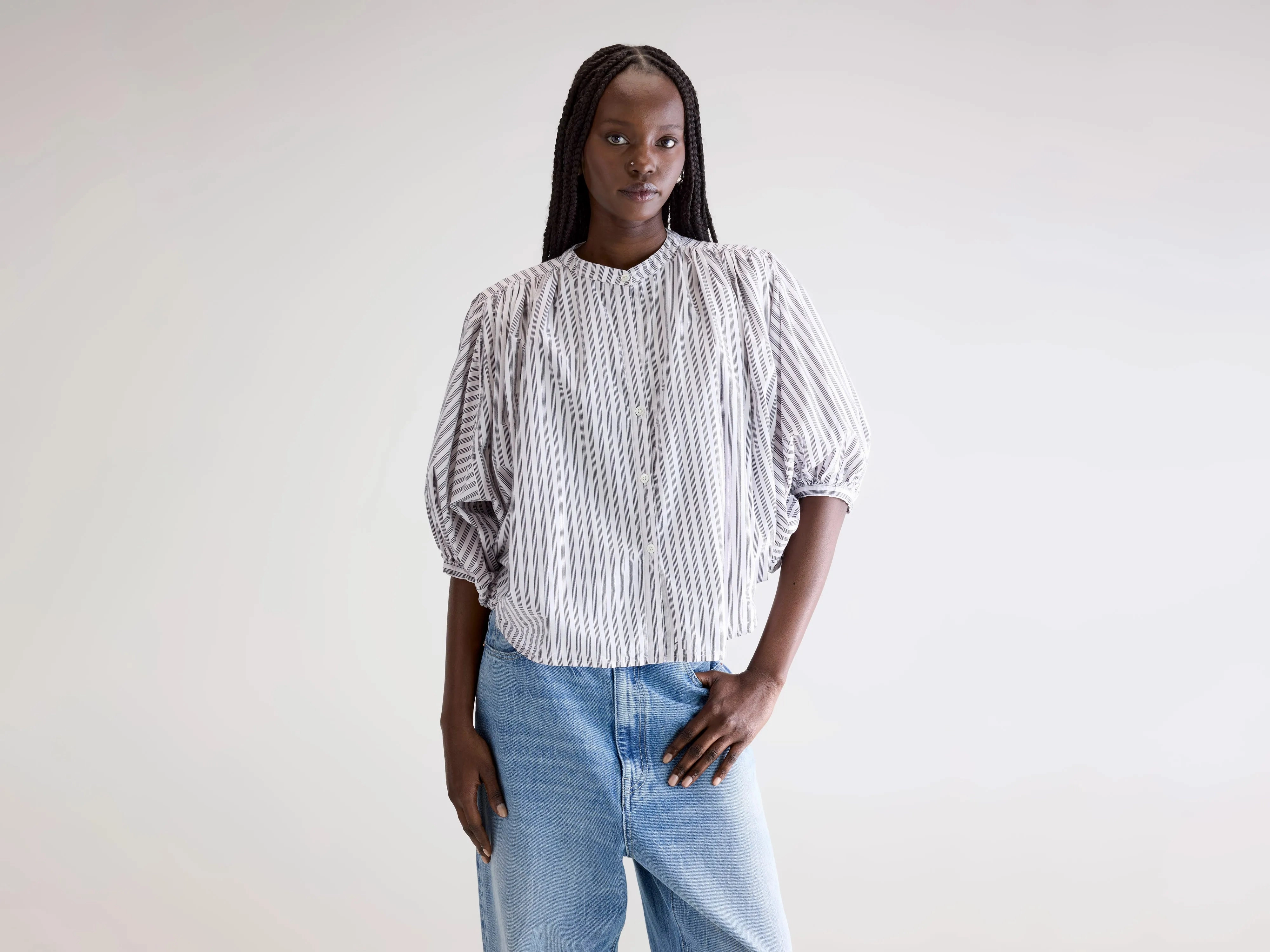 Ink cropped blouse (252 / W / STRIPE A) Concert wear