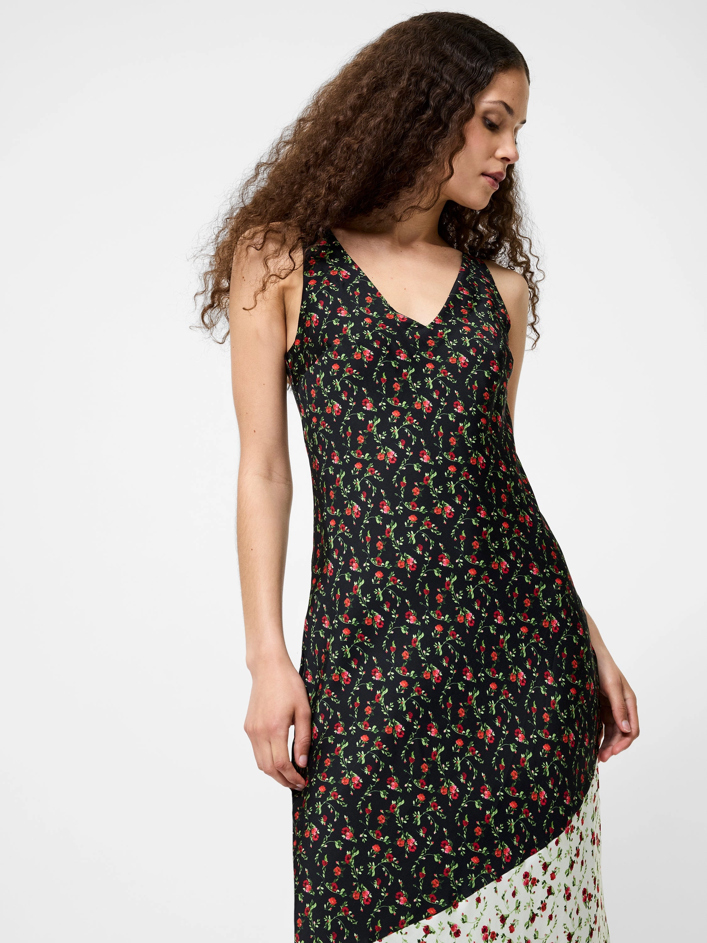 Julia Ditsy Bloom Colorblock Slip Dress Vibrant pattern