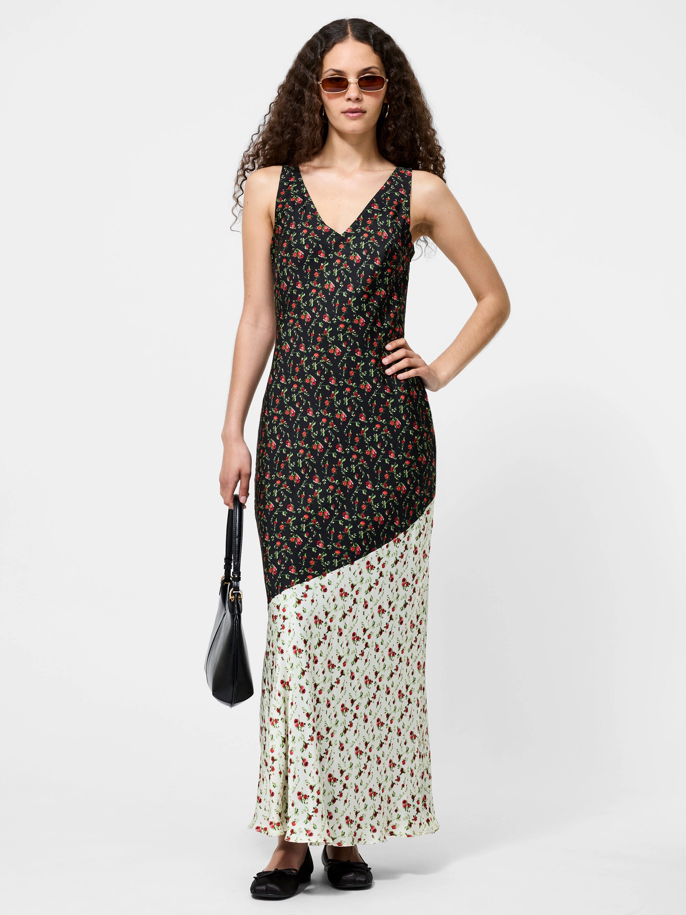 Airy Drape Julia Ditsy Bloom Colorblock Slip Dress