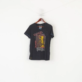 Timeless casual wear Weekend Fashion Lost Empire Men M (S) Shirt Black Cotton Slim Fit Tokyo World Tour V Neck Top