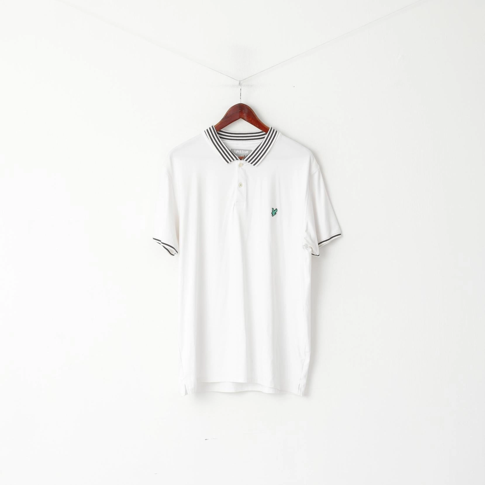 Chafe Free Armhole UV protected Lyle & Scott Men XL Polo Shirt White Performance Striped Collar Plain Top