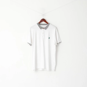 Chafe Free Armhole UV protected Lyle & Scott Men XL Polo Shirt White Performance Striped Collar Plain Top