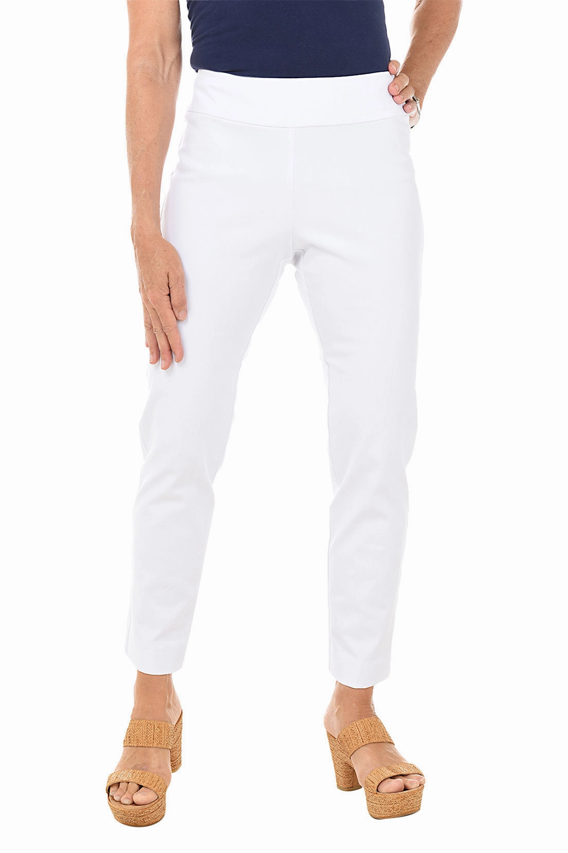 White Denim Pull-On Ankle Pant Comfy Shape Flex Fit