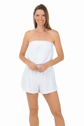 Abrasion Resistant Panels Neutral-Tones Smocked Bandeau Terry Romper